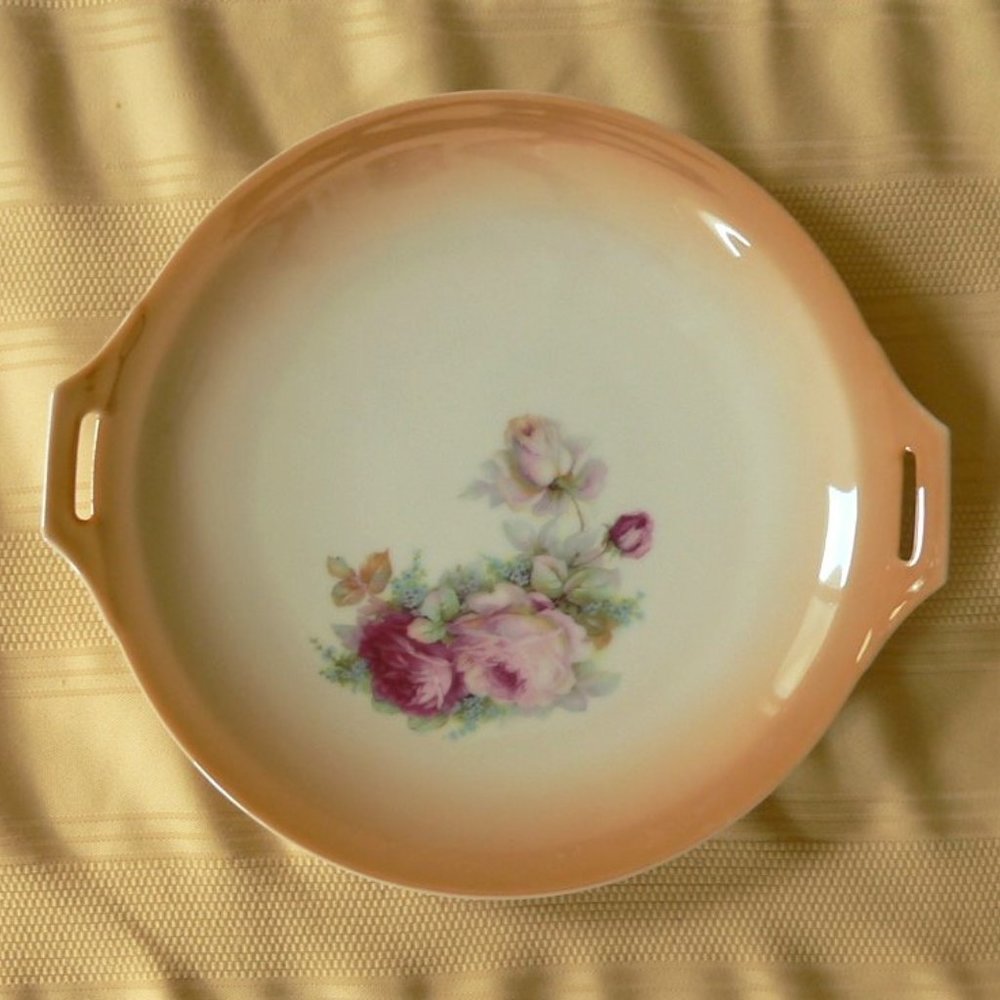 Vintage Serving Plate With Handles Marked Thomas of Baveria Rose Design